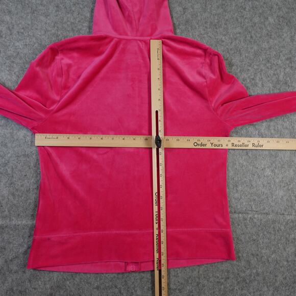 Juicy Couture Jacket Womens Medium Velour Spellout Velvet Hoodie Y2K 90 Full Zip - Picture 8 of 11